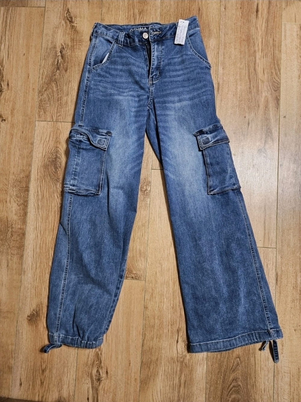 Women's Blue Cargo Wide-Leg Jeans Gemma Rae 5/27 90s Skater Type Comfy Jeans